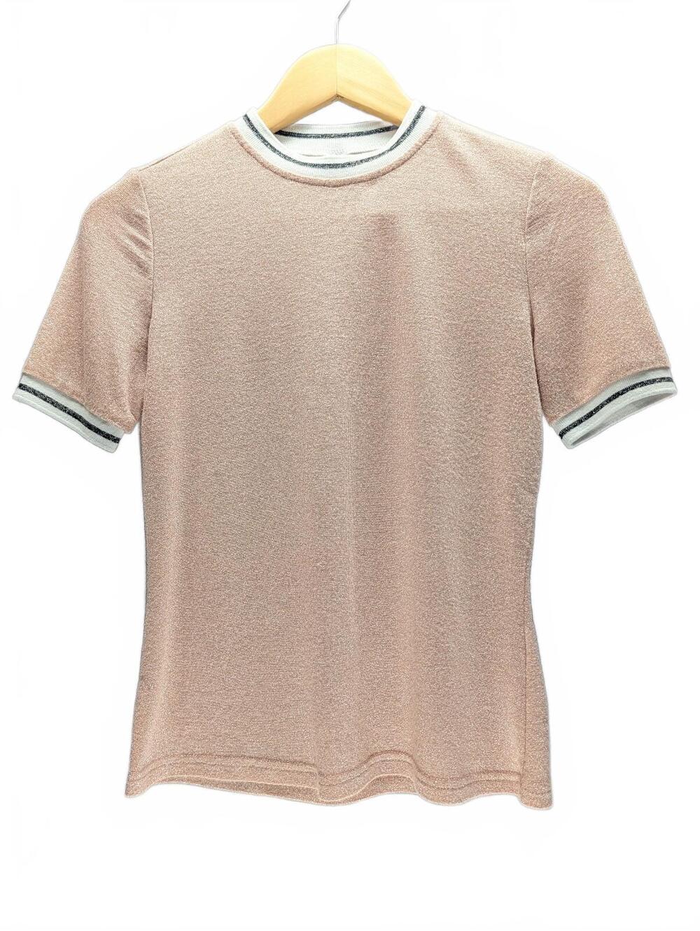 SHEIN Women's Pink Short Sleeve Knit Top with Striped Trim